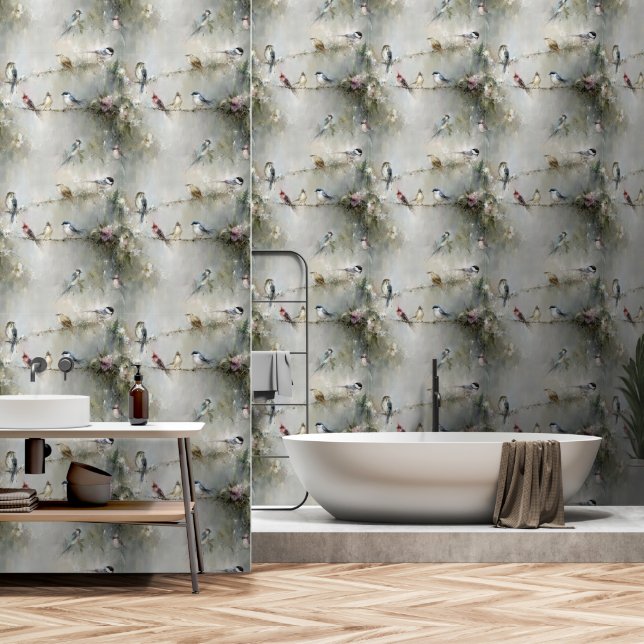 Vögel auf einer Zweig-3-Ölmalerei Tapete (Badezimmer)