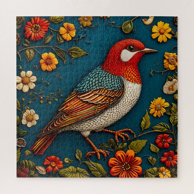 Vogel auf farbenfrohen Blumen sitzend (Vertikal)