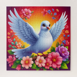 Vogel auf farbenfrohen Blumen sitzend