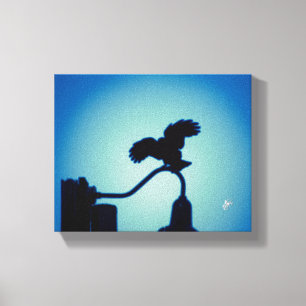 Vogel auf gebogenem Lampenpfosten Blue Halo Art Leinwanddruck