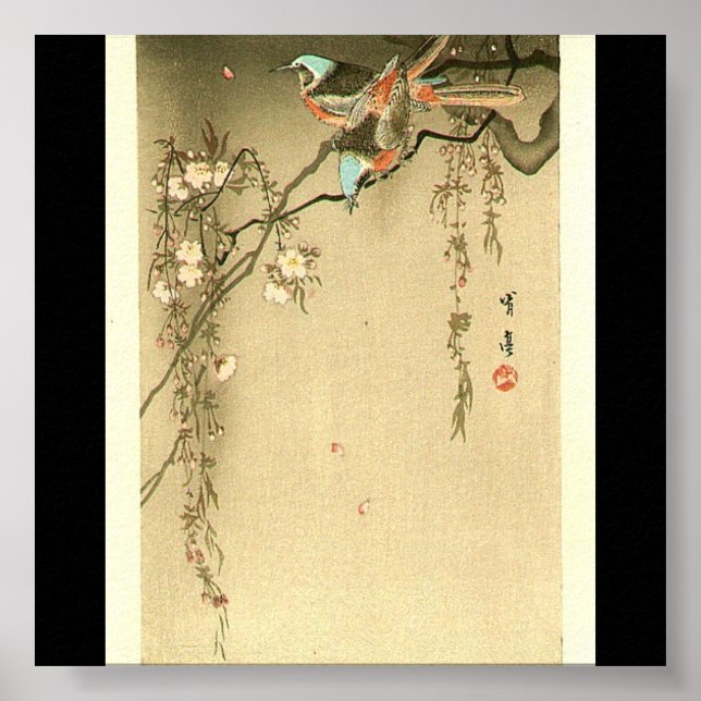 Vögel auf Kirschbaum von Seitei Watanabe 1851-1918 Poster (Vorne)