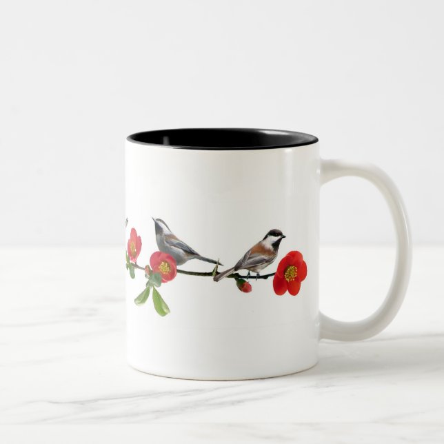 Vögel auf Quitten-Kaffee-Tasse Zweifarbige Tasse (Rechts)