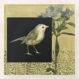 Vogel auf schwarzem und Vintagem Hintergrund Glasuntersetzer