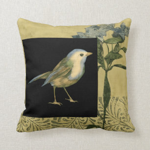 Vogel auf schwarzem und Vintagem Hintergrund Kissen