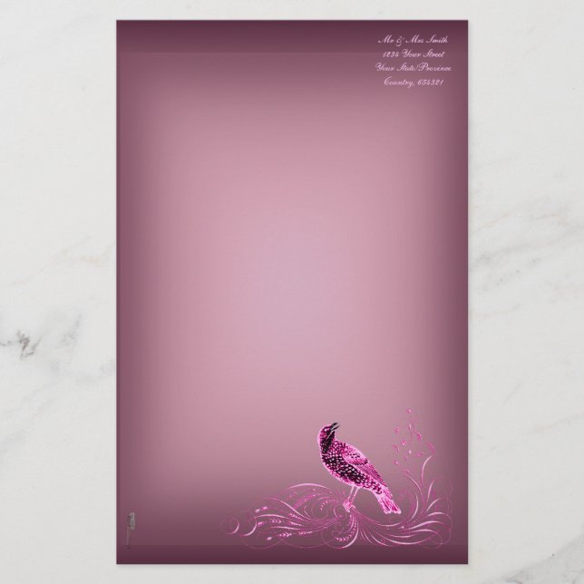 Vogel auf Scroll (rosa) Briefpapier (Vorderseite)