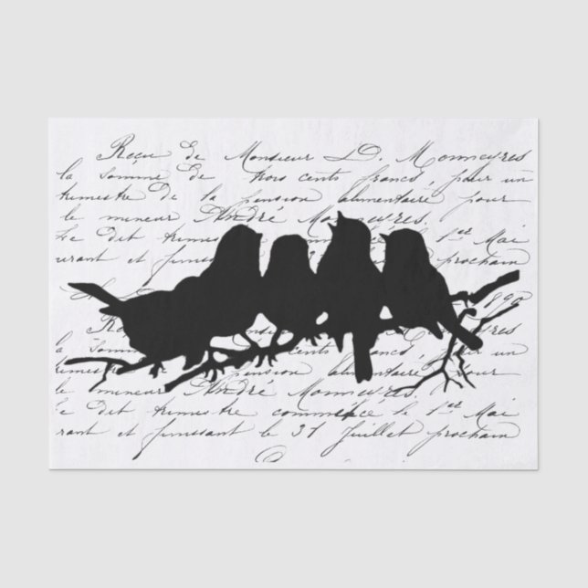 Vögel auf Zweig Schwarze Silhouette Dekoupage Fran Seidenpapier (Vorderseite)