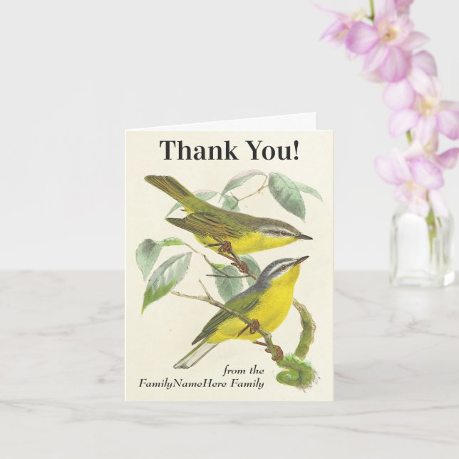 Vögel auf Zweigen, "Danke!", Vintag aussehen Karte (Orchidee)