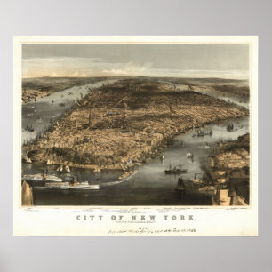Vogel-Augen-Ansicht-panoramische Karte 1856 New Poster