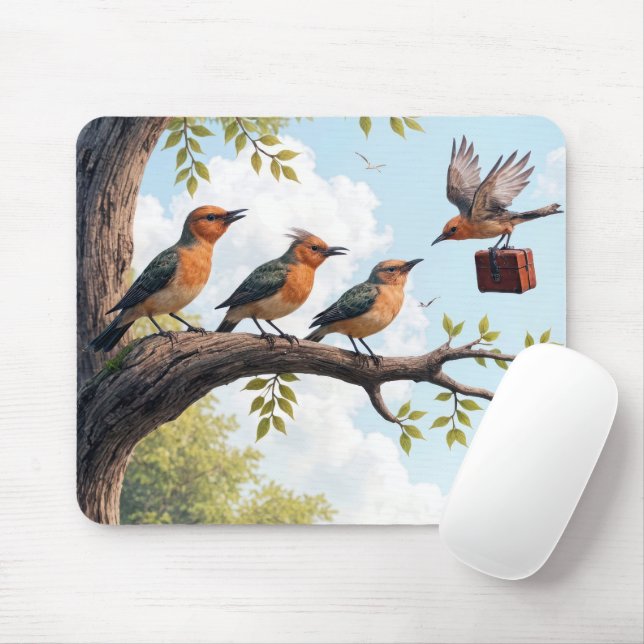 Vögel aus der Wirtschaft auf einer Baumzweigung Mousepad (Mit Mouse)