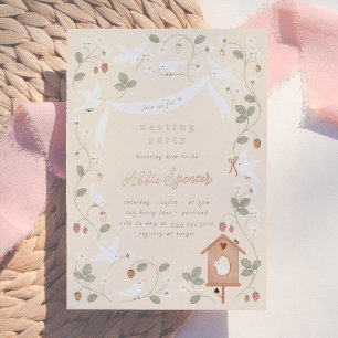 Vögel & Beeren Nestparty Baby Shower Folieneinladung