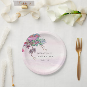 Vögel & Beeren Zapfen Aquarell Winterhochzeit Pappteller