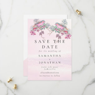 Vögel & Beeren Zapfen Aquarell Winterhochzeit Save The Date