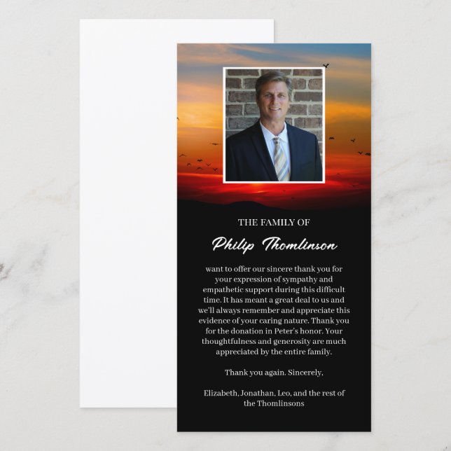 Vögel bei Morgendämmerung & Foto Beerdigung Danke (Vorne/Hinten)