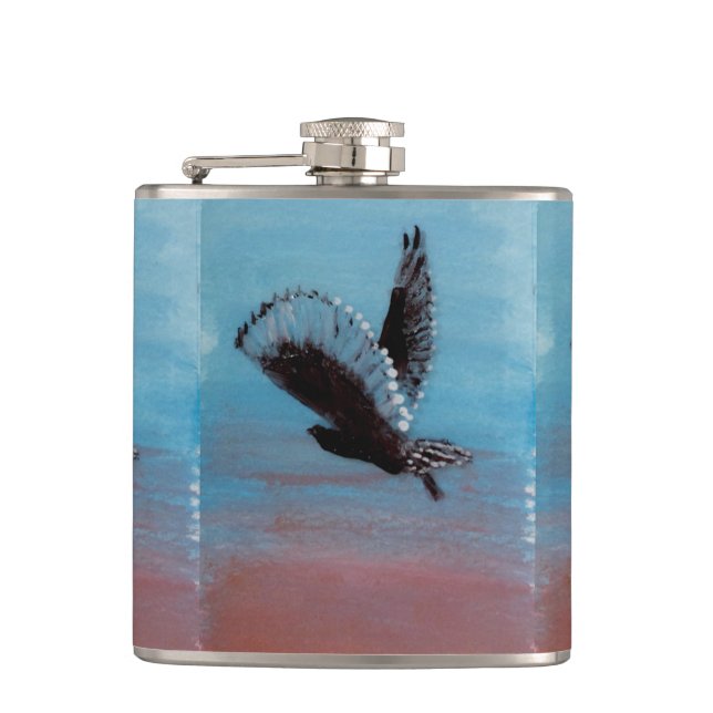 Vogel bei Sunrise Art Tawny Owl im Flug Flachmann (Vorderseite)