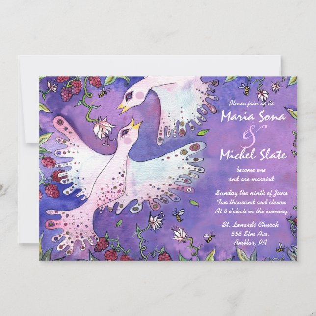 Vögel & Bienen Einladung zur Hochzeit laden Blume  (Vorderseite)