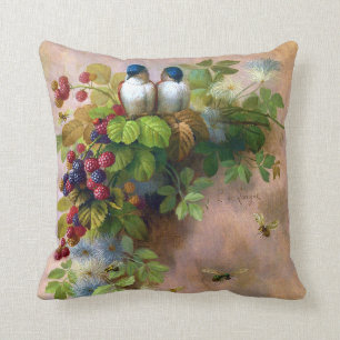 Vögel, Bienen und Beeren Fine Art Kissen