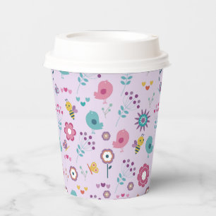 Vögel, Bienen und Schmetterlinge Floral Pappbecher