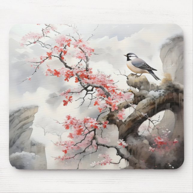 Vögel blühen Blumen Mousepad (Vorne)
