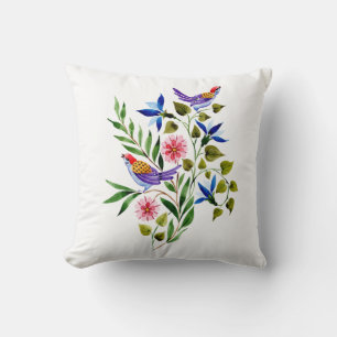Vögel Blumen Floral Aquarell  Kissen