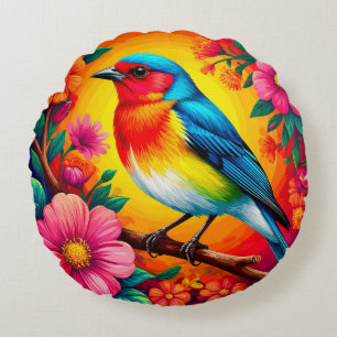 🌸 Vogel Blumen Frühling Wohndekoration 🐦✨ Rundes Kissen