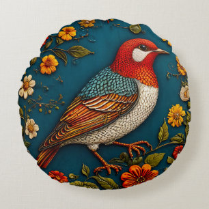 🐦 Vogel Blumen Natur Hausdekoration 🌸✨ Rundes Kissen
