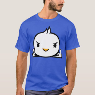Vogel Böser Mittelfinger zeigt böser Junge hinter T-Shirt