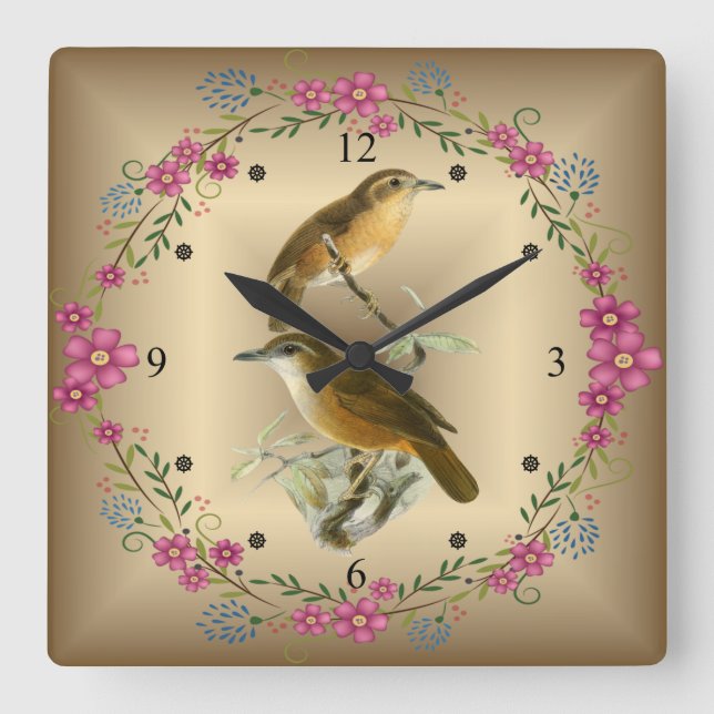 Vögel ~ Büffelleder Breasted Schwätzer ~ J.G. Quadratische Wanduhr (Vorderseite)