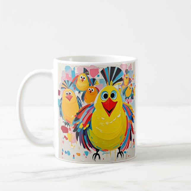 Vögel bunten Kunst abstrakt dick Riesen niedlich l Kaffeetasse (Links)