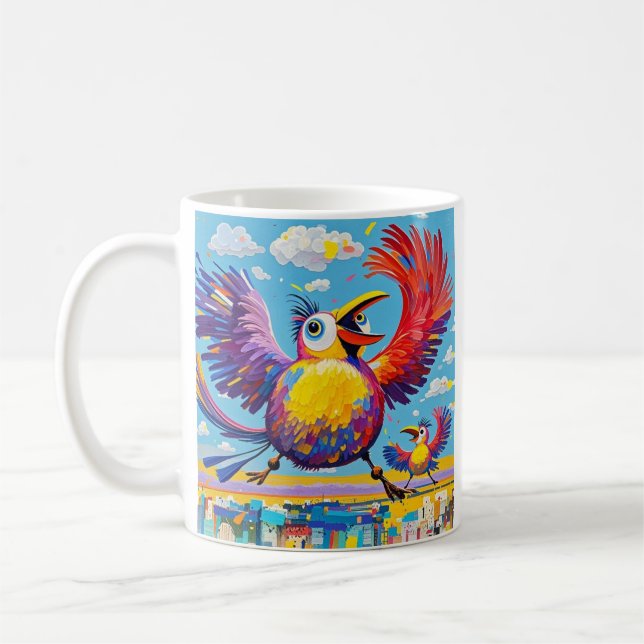Vögel bunten Kunst abstrakt dick Riesen niedlich l Kaffeetasse (Links)