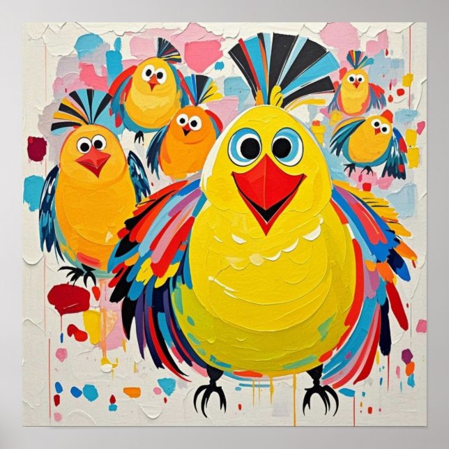 Vögel bunten Kunst abstrakt dick Riesen niedlich l Poster (Vorne)