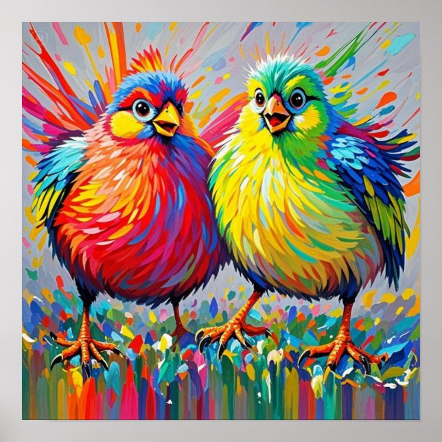 Vögel bunten Kunst abstrakt dick Riesen niedlich l Poster (Vorne)