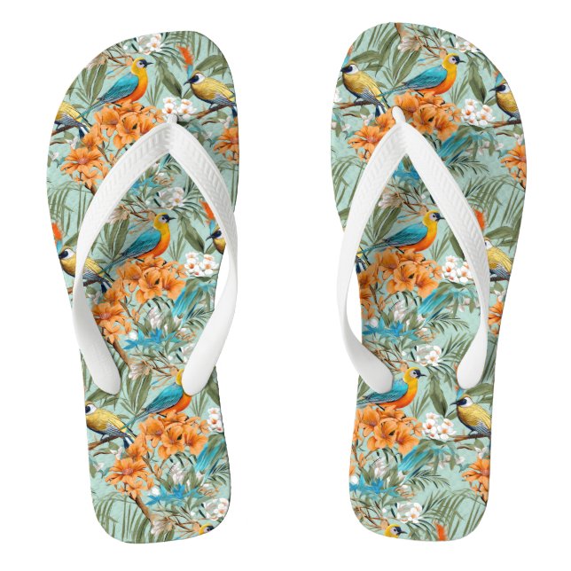 Vögel Chinoiserie Minz Orange Flip Flops (Fußbett)