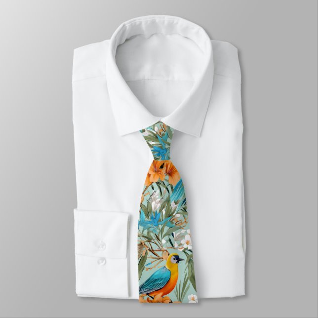 Vögel Chinoiserie Minz Orange Krawatte (Gebunden)