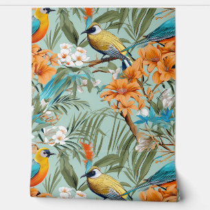 Vögel Chinoiserie Minz Orange Tapete