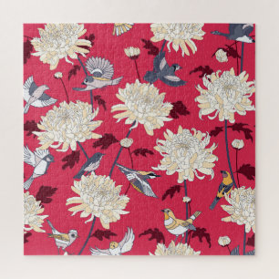 Vögel & Chrysanthemen: Vintage Blüten