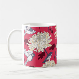Vögel & Chrysanthemen: Vintage Blüten Kaffeetasse