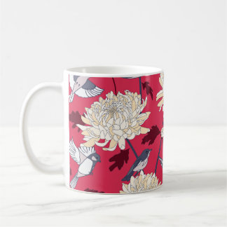 Vögel & Chrysanthemen: Vintage Blüten Kaffeetasse