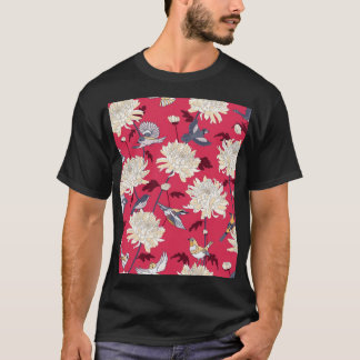 Vögel & Chrysanthemen: Vintage Blüten T-Shirt
