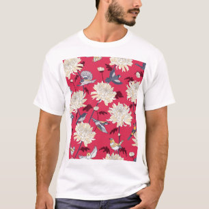 Vögel & Chrysanthemen: Vintage Blüten T-Shirt