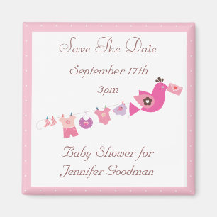 Vogel & Clothesline Pink Babydusche Magnet