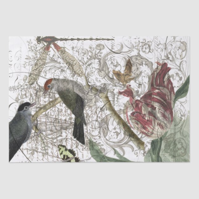 Vogel-Collage Seidenpapier (Vorderseite)