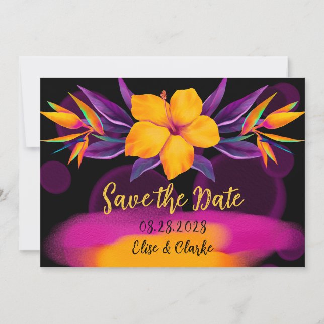 Vögel des Paradies Hibiskus speichern das Datum de Einladung (Vorderseite)