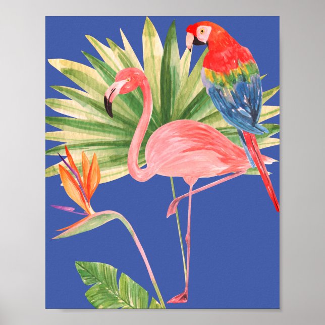 Vögel des Paradieses ~ Blume, Flamingo und Macaw Poster (Vorne)
