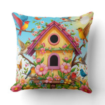 Vögel, die um ein Vogelhaus herumziehen