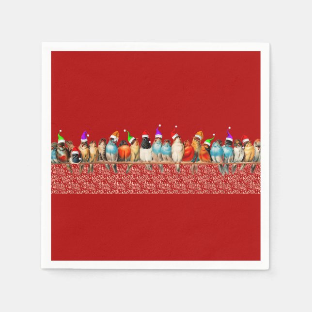 Vögel, die Weihnachtsmannmützen tragen Serviette (Vorderseite)