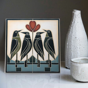 Vogel Familie Mackintosh Art Deco Nouveau Wanddeko Fliese