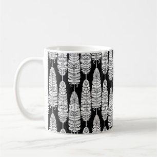 Vögel federn boho nahtlose Muster in schwarz und Kaffeetasse