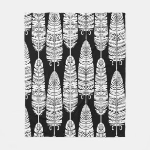 Vögel federn boho nahtlose Muster in schwarz und s Fleecedecke