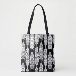 Vögel federn boho nahtlose Muster in schwarz und s Tasche