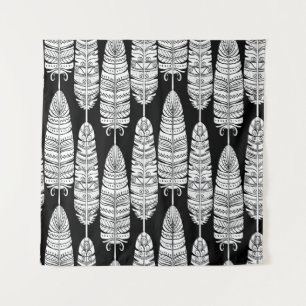 Vögel federn boho nahtlose Muster in schwarz und s Wandteppich